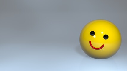 Smiling emoticon on a blue background, with a place for your text. The concept of social networks and psychological health. 3D rendering
