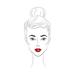 Woman Beautiful female face with makeup. Vector illustration. Fashion girl, style, beauty. Vector illustration lineart