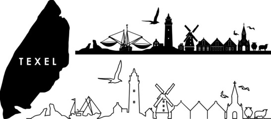 TEXEL Island Den Burg Silhouette Vector - obrazy, fototapety, plakaty