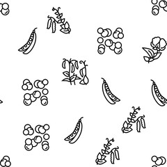 Peas Beans Vegetable Vector Seamless Pattern Thin Line Illustration