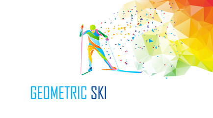 Cross country Ski Racer silhouette. Color illustration vector