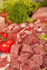 Fresh Raw Meat Background with Beef Meat, Turkey and ground beef