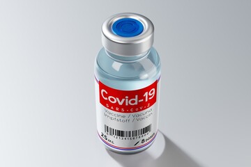 Covid-19 / SARS-CoV-2  / coronavirus vaccine ampoule isolated on grey background - 3D illustration