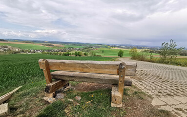 Naklejka premium wonderful panorama view with bench in the Ore Mountains