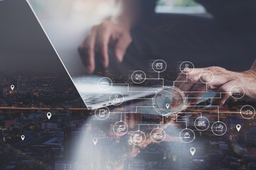 Smart logistics, IoT Internet of Things, modern trade, online shopping, logistics network concept