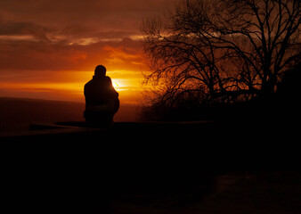 Naklejka na ściany i meble meditation at sunset