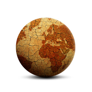 Parched planet earth isolated on a white background. Global warming or change climate concept. Environmental problems.