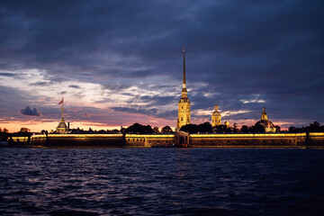 Fototapeta na wymiar Saint Petersburg, Russia. Peter and Paul fortress at night