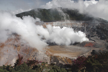 View of the crater of the active volcano Poas in Costa Rica