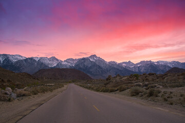 View of Sierra Nevada mountains at sunset. Nevada. USA.