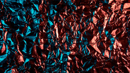 Crumpled foil illuminated by red and blue light