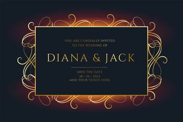 floral style golden wedding invitation template design