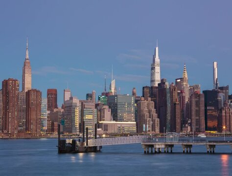 Midtown from East river in the night  to day  time lapse