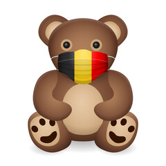 Teddy bear with medical mask Belgium flag