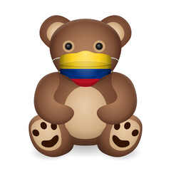 Teddy bear with medical mask Colombia flag