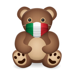 Teddy bear with medical mask Italy flag