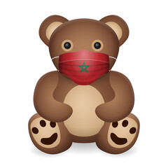 Teddy bear with medical mask Morocco flag