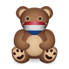Teddy bear with medical mask Netherlands flag