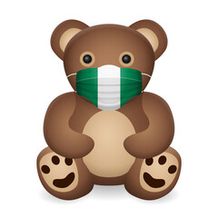 Teddy bear with medical mask Nigeria flag