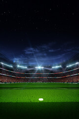 Empty soccer stadium at night 3d render