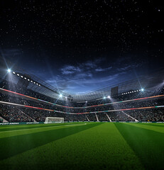 Empty soccer stadium at night 3d render