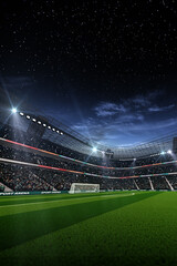 Empty soccer stadium at night 3d render
