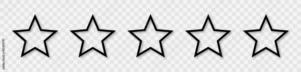 Wall mural star icon collection. blank star vector icons set with shadow. black line stars mock up isolated on 