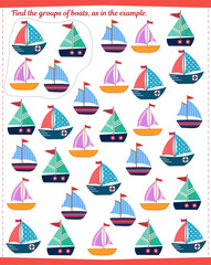  A game for children. Find all the groups of boats and circle them as shown in the sample.