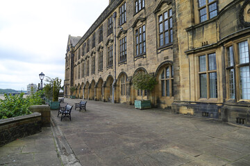 The front terrace outside the historic main arts building on the University campus in the centre of...