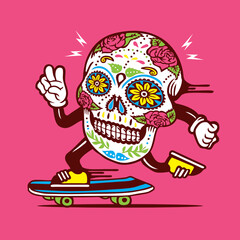 Skateboarding Skull Character Design Mascot
