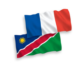 Flags of France and Republic of Namibia on a white background