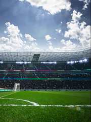 Empty soccer stadium in the evening light