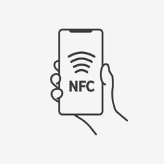 NFC Payment Hand Holding Phone Flat Design Icon