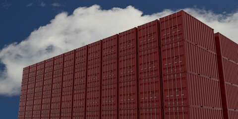 Fototapeta premium a lot of red cargo containers against a blue sky - 3D rendering