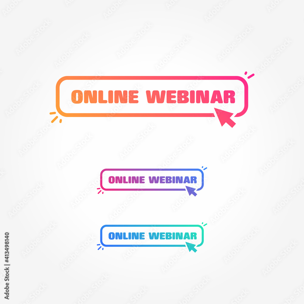 Wall mural online webinar button with cursor label set
