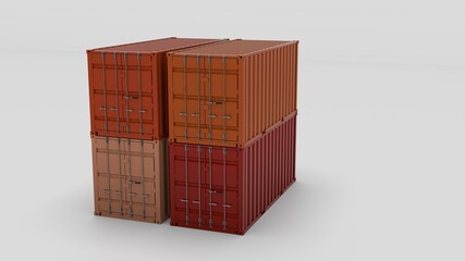 four brown freight containers with english flag - import and export - 3d-illustration