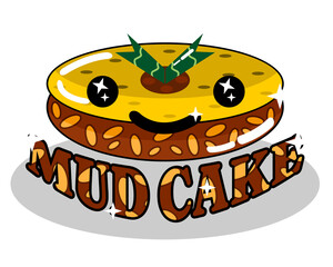 Graphic illustration of Indonesian traditional snack mascot cartoon mud cake design
