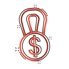 Medal with dollar icon in comic style. Money award trophy cartoon vector illustration on white isolated background. Banknote bill splash effect business concept.