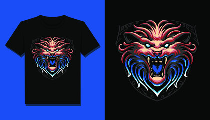 scary lion head t shirt design