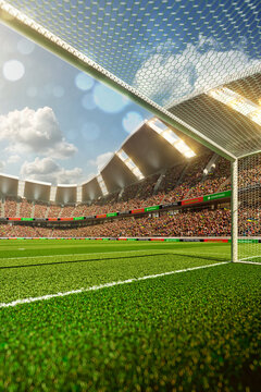 Empty goals of soccer stadium