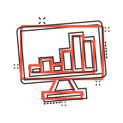 Website analytics icon in comic style. SEO data cartoon vector illustration on white isolated background. Computer diagram splash effect business concept.