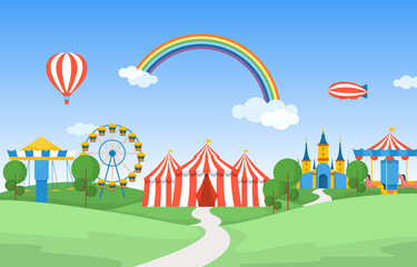 Circus Carousel Amusement Park Happy Holiday Illustration © jongjawi