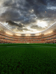 Empty soccer stadium in the evening light