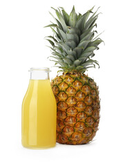 Delicious pineapple juice and fresh fruit isolated on white