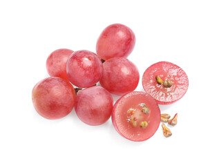 Organic fresh grapes with seeds on white background, top view. Natural essential oil ingredient