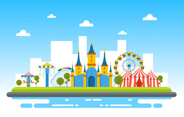 Castle Circus Amusement Park Happy Holiday Illustration