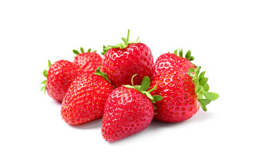 Pile of delicious fresh red strawberries on white background