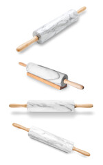Collage of rolling pin on white background