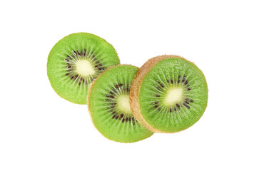 Fototapeta na wymiar Slices of fresh kiwi on white background, top view