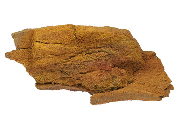 ochre sandstone from Roussillon, France isolated on white background